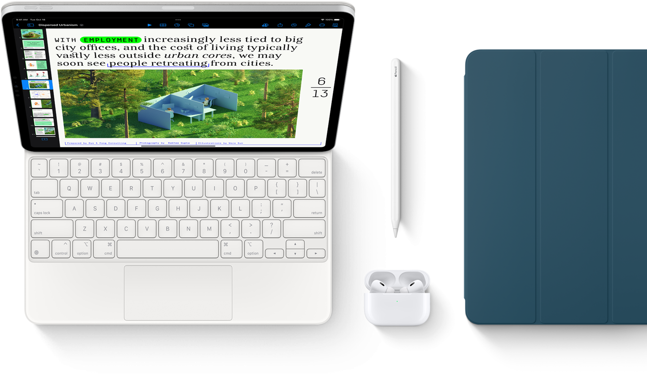 Smart Keyboard Folio, Apple Pencil, AirPods Pro and iPad Cover in Marine Blue