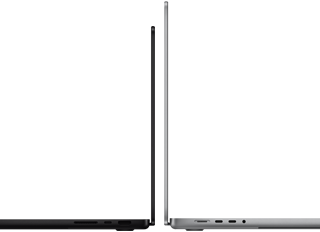MacBook Pro 14-inch and 16-inch back to back, showing size difference and emphasising the narrow profile