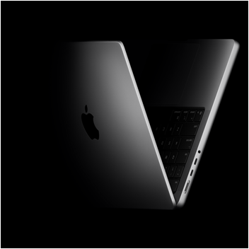 MacBook Pro positioned into the shape of a V, referencing the M5 chip family