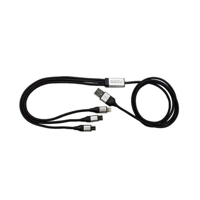 GIZZU 3-1 USB to  Micro USB/USB-C/Lightning 1.2M Cable –Black