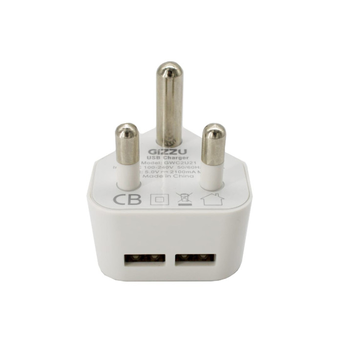 GIZZU 2 Port USB 3-PRONG Wall Charger